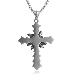 Stainless Steel <b>Cross</b> Pendant With Rose Design Silver Men's Necklace Fashion Jewelry Gift 19cm - Product Image 2