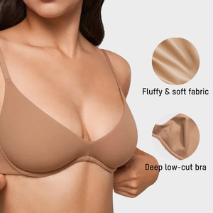 Reggiseno balconette push-up da <span class=keywords><strong>donna</strong></span> senza fodera con ferretto, spalline regolabili, tinta unita, senza cuciture, traspirante in nylon per tutti i giorni - Product Image 2