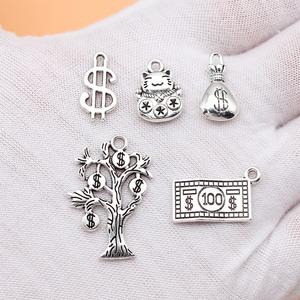 Gangan 5 bolsa de dinero de plata antigua, Gato de dólar estadounidense, juego de accesorios colgantes de árbol de dinero, 1 pieza cada uno, aproximadamente 8 - Product Image 4