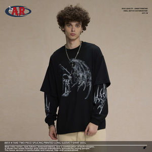 T-shirt a maniche lunghe a due pezzi in cotone 100% di alta qualità 305 grammi di <span class=keywords><strong>abbigliamento</strong></span> da <span class=keywords><strong>uomo</strong></span> alla moda oversize con design stampato - Product Image 1