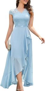 Vestidos al por mayor <span class=keywords><strong>para</strong></span> mujer: <span class=keywords><strong>Vestido</strong></span> <span class=keywords><strong>de</strong></span> fiesta <span class=keywords><strong>de</strong></span> moda con encaje <span class=keywords><strong>de</strong></span> gasa, cuello en V, manga corta y malla superpuesta hasta el tobillo - Product Image 5