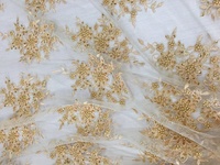 Tela de Encaje de Tul con Cuentas de Perlas Bordadas en Oro Pesado, Ideal para Vestidos de Fiesta para Niñas y Accesorios de Novia