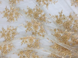 <span class=keywords><strong>Tela</strong></span> de Encaje de Tul con Cuentas de Perlas Bordadas en Oro Pesado, Ideal <span class=keywords><strong>para</strong></span> Vestidos de Fiesta <span class=keywords><strong>para</strong></span> Niñas y Accesorios de Novia - Product Image 4