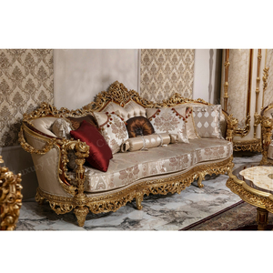 Set di Arredamento per Soggiorno di Lusso in Stile <span class=keywords><strong>Turco</strong></span>, Divani in Velluto Intagliati a Mano, Poltrona in Legno, Tavolino Dorato - Product Image 4