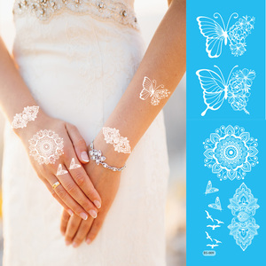 Autocollant de tatouage temporaire en dentelle blanche, motif de mariage, style henné, pour femmes et adolescentes, usage professionnel - Product Image 2