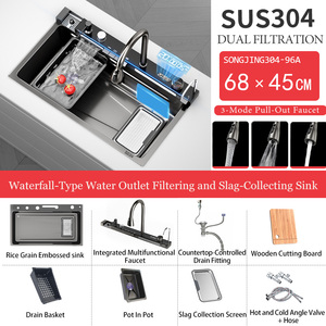 2025 hiện đại phổ biến thủ công màu đen Nano Bát duy nhất thác nước đa chức năng thép không gỉ thông minh Bồn Rửa Nhà Bếp - Product Image 3