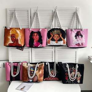 Sac à bandoulière en toile imprimé grande capacité pour femme I-0378 avec fermeture éclair, sac à main transfrontalier et sac fourre-tout de shopping - Product Image 1