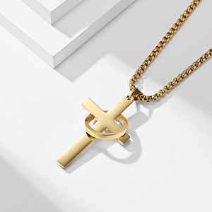 Colar com Pingente de Cruz Minimalista Retrô Polido em Aço Inoxidável, Joia de Corrente para Suéter Estilo Hip Hop Streetwear, Presente para Homens - Product Image 4