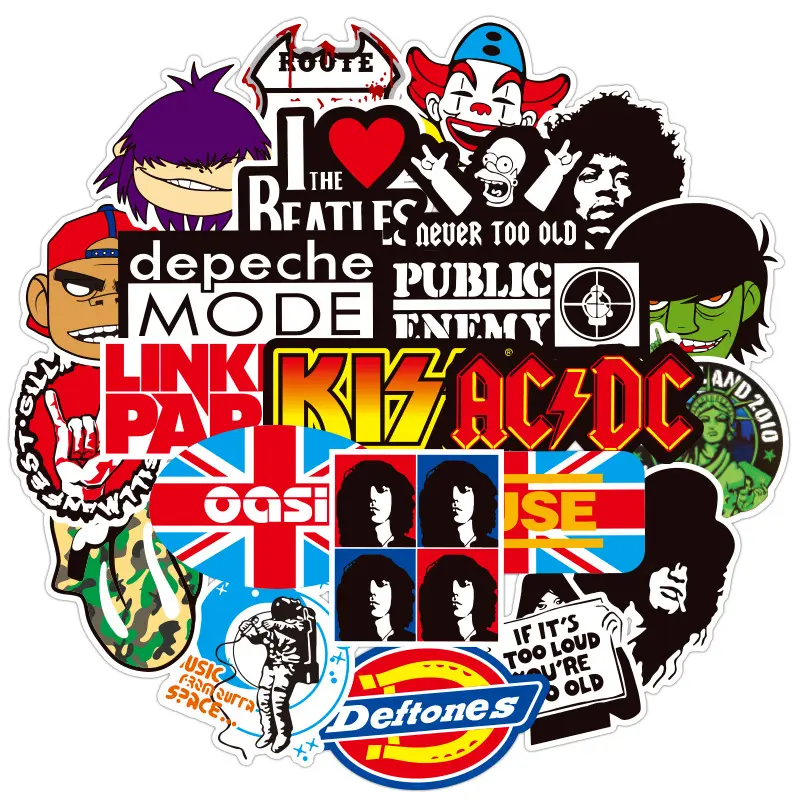 100 Pcs Hot Rock Band Doodle Stickers Style Waterproof Removable Laptop Scooter Stickers