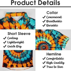 Chemise à manches courtes à col montant, motif totem arc-en-ciel psychédélique mystérieux hawaïen, tie-dye, avec poche à revers, logo personnalisé, ODM - Product Image 6