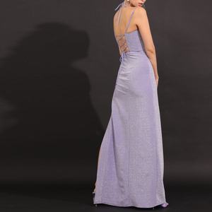 Elegante Vestido Maxi Morado de Noche para Mujer, Sexy con Corsé y Abertura en el Muslo, Tejido de Punto con Silueta Recta y Patrón Entrelazado Natural - Product Image 4