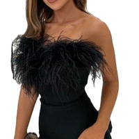 Verstellbare Spaghetti-Träger Sexy Damenkleidung mit Federn Clubkleid Dezentes Abendkleid Stretch Mini Damen Party Langes Formelles Kleid
