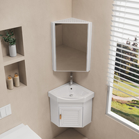 Meuble-lavabo de salle de bain en aluminium gain de place avec lavabo en céramique pour installation en coin et rangement