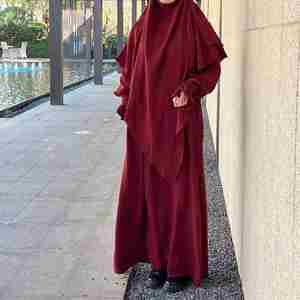 ชุดเดรสโพลีเอสเตอร์สองชิ้นสีพื้นแบบวินเทจใหม่ ดีไซน์หวานสดใส กระโปรงยาว + ผ้าคลุมไหล่ชั้นเดียว - Product Image 5