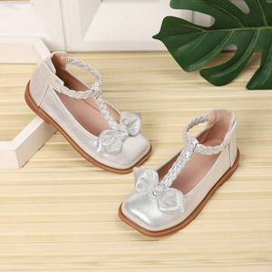 Zapatos de Vestir para Niños con Punta Cuadrada y Lazo Plateado Antideslizante, Nueva Moda al por Mayor - Product Image 1