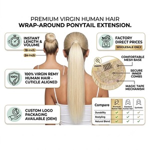 KSWIGS Queue de cheval blonde lisse à clipser, extension de cheveux humains, postiche à enrouler, double trame machine, pour femmes - Product Image 2