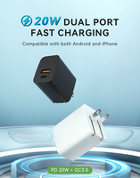 Bloque de cargador 20W Puerto dual Cargador rápido USB Tipo C PD QC 3,0 Cargador de pared plegable Enchufe mini Adaptador para iPhone 15 14 Pro Max
