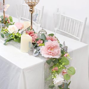 Guirlandes de fleurs artificielles « Écoutez le printemps » 100-200 cm, roses en mousse, roses en soie, fausses pivoines pour la décoration de la maison et de mariage - Product Image 3