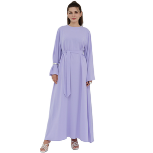 Nida Fabric <b>Dress</b> Abaya Pocket Belt Women Soft Silky Breathable Flared Hem Caftan Modest Islamic Muslim Clothing Inner Maxi <b>Long</b> - Product Image 1