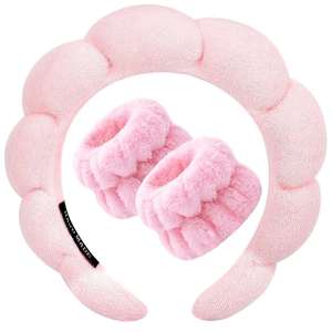 Ensemble bandeau et serviettes de poignet en peluche pour spa, lavage du visage, maquillage et soins de la peau, motif éponge nuage doux, pour femmes et filles - Product Image 1