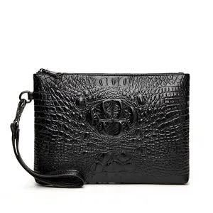 Custom wholesale PU leather Crocodile pattern men's long wallet cheap clutch for man Storage bag youth clutch bag