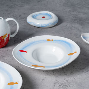 Vaisselle en porcelaine fine blanche de luxe, ensemble de vaisselle en céramique pour hôtel et restaurant, motif de récif corallien, vente en gros - Product Image 5