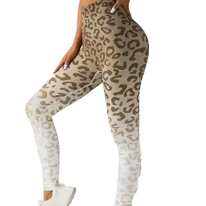 Digital Printed Fitness Pants Leopard Print 9 Points Yoga Pants Seamless High Waist Gradient Motion Yoga Pants For Women