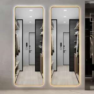 Espelho de chão extra grande emoldurado em liga de alumínio, anti-explosão de alta definição, espelho de vestir LED de comprimento total