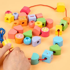 Montessori Five Columnset Bead String Game Wood <b>Shape</b> Stacking Cognition Children Educational Diy Match Toys for Kids Boys Girls - Product Image 2