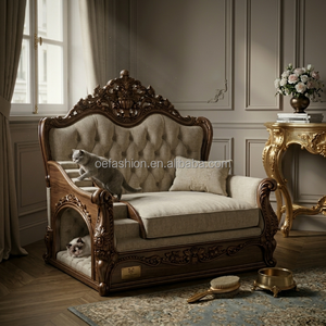 Cama de Lujo para Mascotas de Dos Niveles, Estilo Rococó Francés, en Terciopelo, para Hotel |   Sofá para Gatos de Madera Maciza Hecho a Medida con Espacio para Dormir |   Equipo de Mobiliario Comercial OEM - Product Image 2