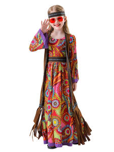 Costume de cosplay rétro années 60-70 pour femmes, thème hippie disco fleuri, paix et amour, pour fête de Purim, Halloween, <span class=keywords><strong>déguisement</strong></span> pour enfants - Product Image 1