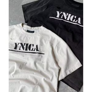 T-shirt da <span class=keywords><strong>uomo</strong></span> oversize in cotone 100% pesante di alta qualità OEM, personalizzata con stampa a lettere effetto vintage e lavaggio acido - Product Image 2