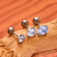 1 Paire de Clous d'Oreille Piercing Body en Acier Inoxydable Chirurgical 316L, 20G, Pierre de Verre Blanche, Dos Plat, Filetage Externe, Bijoux