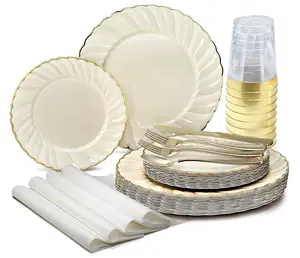 200pcs Superior Quality Luxury Casual Disposable Plastic Dinnerware sets