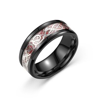 Bague en acier inoxydable à motif de dragon celtique de 8 mm, incrustation colorée, anneau tournant pour homme, bijoux vikings nordiques