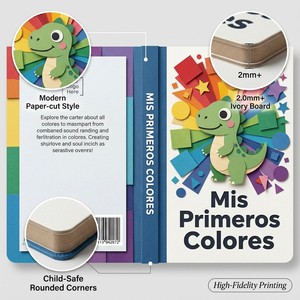 Impression personnalisée de livres cartonnés pour enfants, style découpé artistique, Mis Primeros Colores, livre pour enfants en espagnol, faible MOQ - Product Image 5