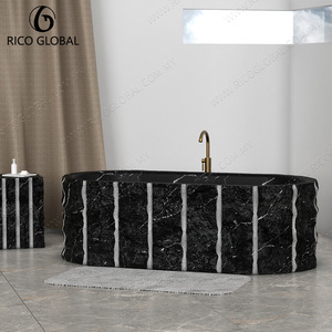 Baignoire autoportante en marbre naturel fini à la main, veines organiques, pour une salle de bain élégante, luxe intemporel, marque OEM - Product Image 5