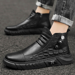 Bottes décontractées pour hommes - Nouveautés automne/<span class=keywords><strong>hiver</strong></span> - Bottes tendance à tige haute - Imperméables - Antidérapantes - Résistantes à l'abrasion - Noir - Product Image 4