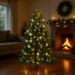 Sapin de Noël Artificiel 0,9-1,05 m avec 150 Lumières LED Multicolores Chaudes, Base Métallique Légère pour Intérieur, Facile à Monter - Product Image 2