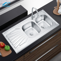 Chine Bas Prix En Acier Inoxydable Double Bol Évier De Cuisine Nouveau Design Évier De Cuisine Avec Égouttoir