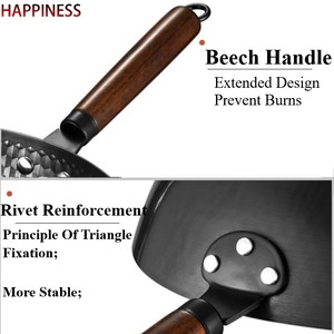 Ventas calientes chino 12,5 pulgadas acero al carbono chino <span class=keywords><strong>Wok</strong></span> mango de madera acero al carbono <span class=keywords><strong>Wok</strong></span> - Product Image 3