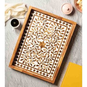 Dernier modèle Design Farmhouse Rustique Vintage Bois de manguier et motif incrusté d'os Design Rectangle Forme Plateau de service pour fruits de table - Product Image 2