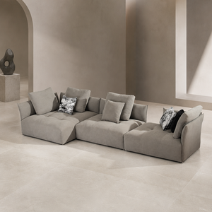 Sofá Seccional Modular en Forma de L, Asientos Profundos a Nivel del Suelo, Cojines Sueltos de Tela, Sofá de Perfil Bajo para Sala de Estar, Villa o Apartamento - Product Image 2