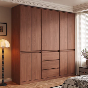 Moderno e durevole personalizzato massello <span class=keywords><strong>legno</strong></span> noce armadio camera da letto con porte <span class=keywords><strong>in</strong></span> MDF Design minimalista 3 cassetti personalizzabili - Product Image 2