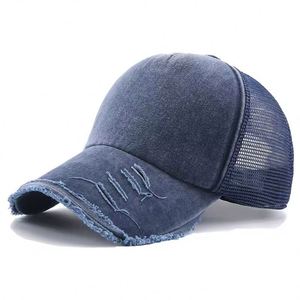 Venta al por mayor vintage envejecido 5 paneles de sarga de algodón papá sombrero para hombres logotipo personalizado bordado deportivo malla gorra de camionero para el béisbol - Product Image 6