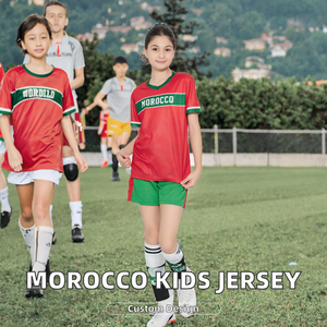 Camisetas de Fútbol de <span class=keywords><strong>Marruecos</strong></span> para Niños 24/25, Uniformes de Fútbol para Niñas, Chándal Personalizado de Moda, 100% Poliéster Digital - Product Image 2