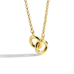 Collier double cercle en laiton plaqué or 18 carats pour femme, pendentif anneau métallique minimaliste, bijou tendance, accessoire quotidien - Product Image 5