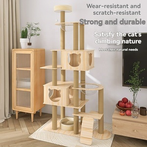 Rumah Pohon Kucing Kayu Modern Bertingkat Besar, Penjualan Langsung Pabrik, Dilengkapi Tiang Garuk Sisal untuk Banyak Kucing - Product Image 5