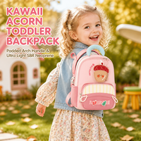 Sac à dos pour filles d'âge préscolaire avec motif champignon, multiples poches frontales, tirettes de fermeture éclair à boucles, poches élastiques pour bouteille d'eau