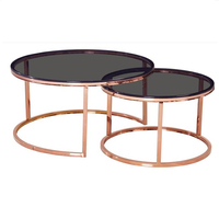 Meubles de maison minimalistes Tables gigognes en métal avec dessus en verre noir Table de canapé ronde Table basse en verre trempé
